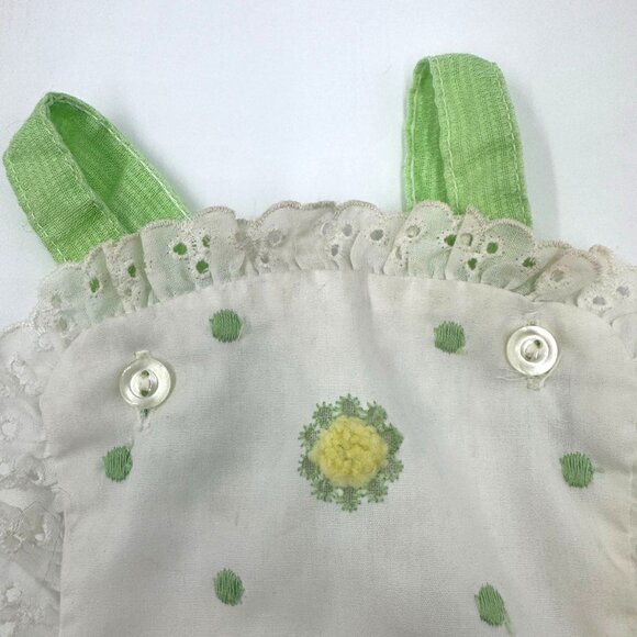 Vtg Infant Green & White Ruffled Floral Baby Romper 9 Months Polyester/Rayon - Picture 8 of 16